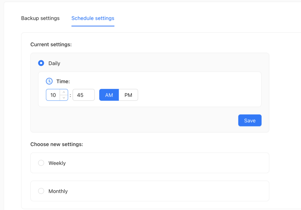 Schedule settings